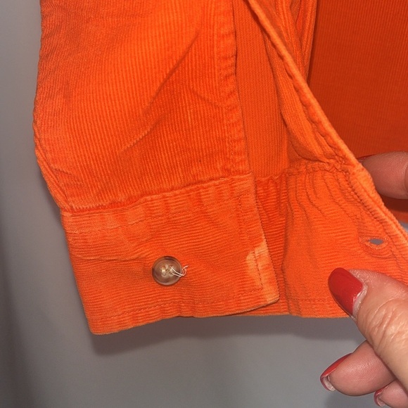 Moda International corduroy long sleeve pockets button down shirt Sz L Orange - Picture 7 of 11
